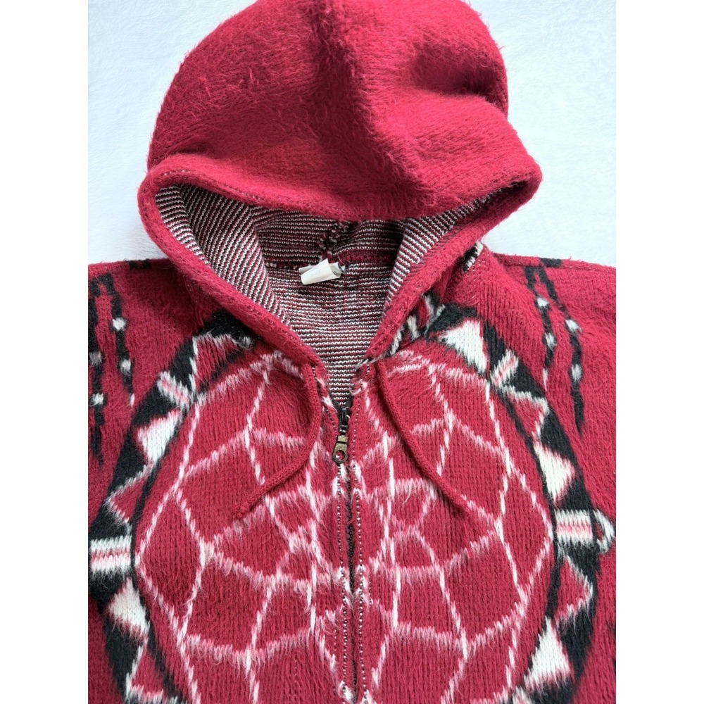 All Indians Native Wear Vintage 100% Wool Dreamcatcher Zip Hoodie Jacket Red M - Picture 2 of 11